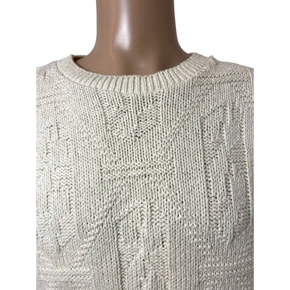 Body Equip Men’s Sweater Vtg M Cream Textured Geometric Pattern Pullover USA - Picture 5 of 16
